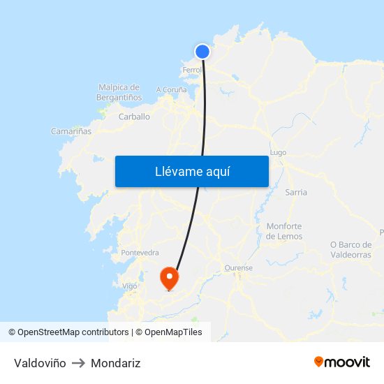 Valdoviño to Mondariz map