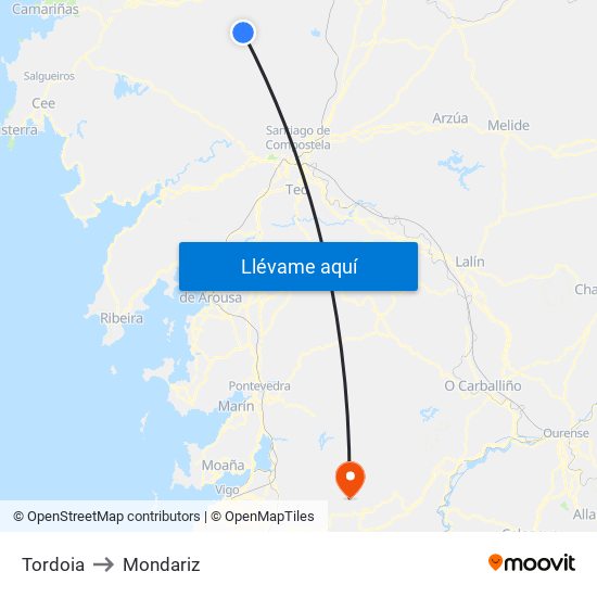 Tordoia to Mondariz map