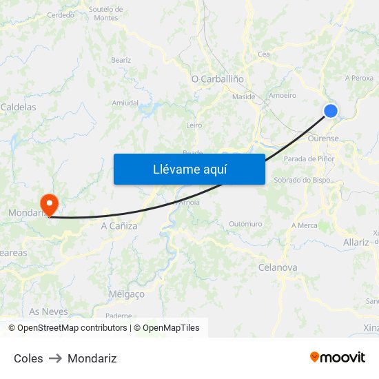 Coles to Mondariz map