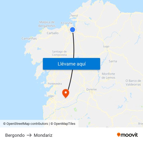Bergondo to Mondariz map