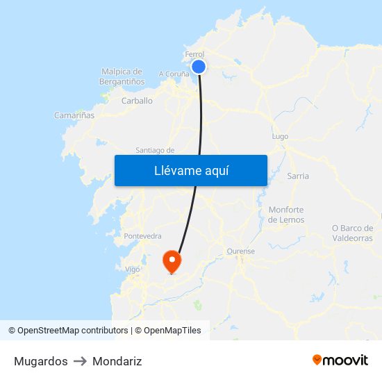 Mugardos to Mondariz map