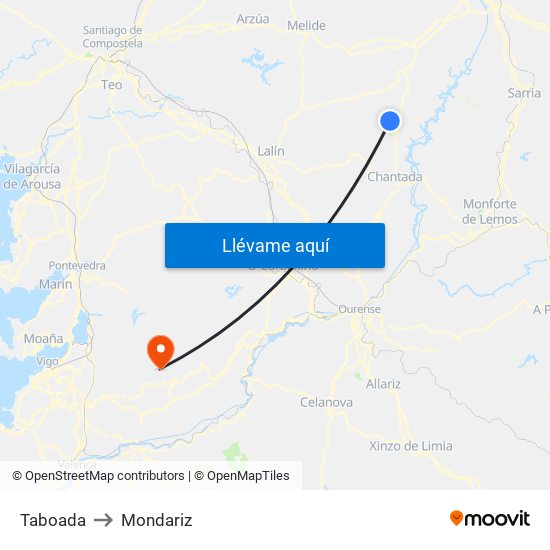 Taboada to Mondariz map