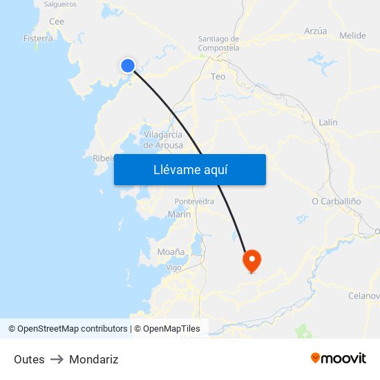 Outes to Mondariz map