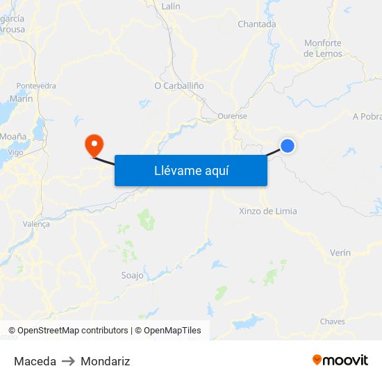 Maceda to Mondariz map