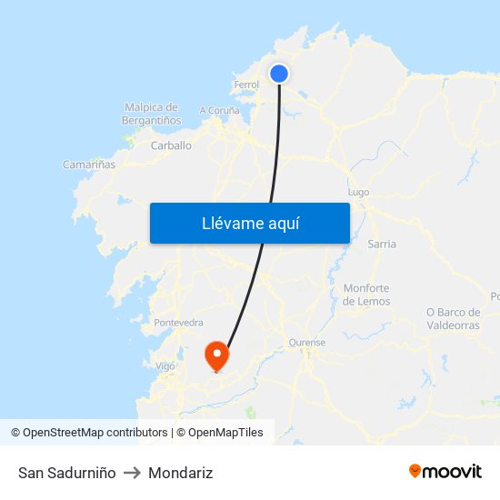 San Sadurniño to Mondariz map