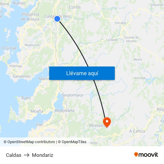 Caldas to Mondariz map