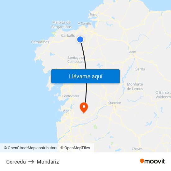 Cerceda to Mondariz map