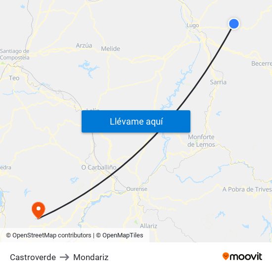 Castroverde to Mondariz map