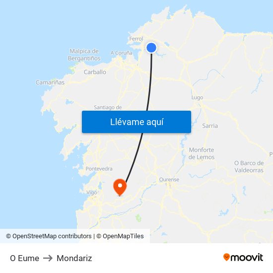 O Eume to Mondariz map