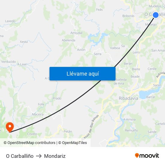 O Carballiño to Mondariz map