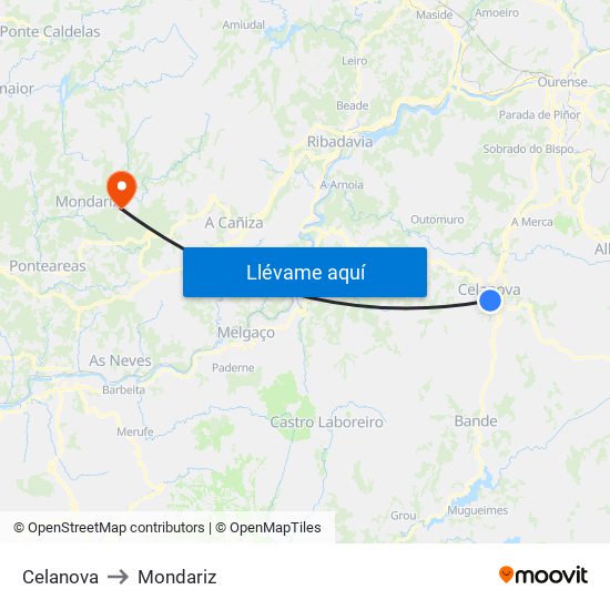 Celanova to Mondariz map