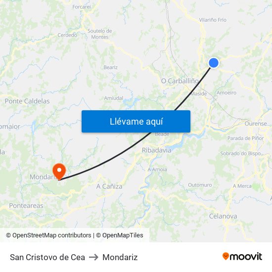 San Cristovo de Cea to Mondariz map