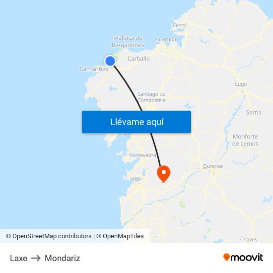 Laxe to Mondariz map