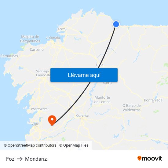 Foz to Mondariz map