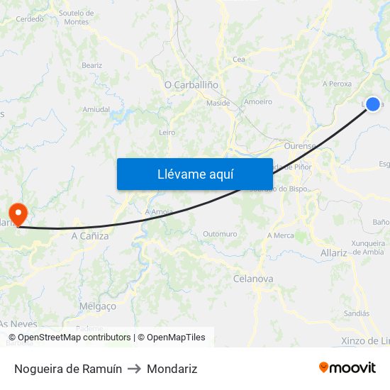 Nogueira de Ramuín to Mondariz map