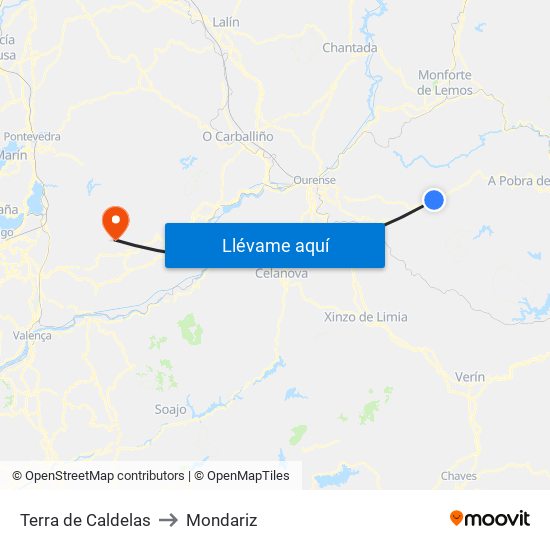 Terra de Caldelas to Mondariz map