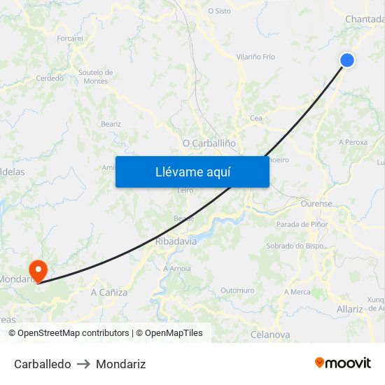 Carballedo to Mondariz map