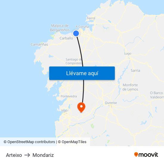 Arteixo to Mondariz map