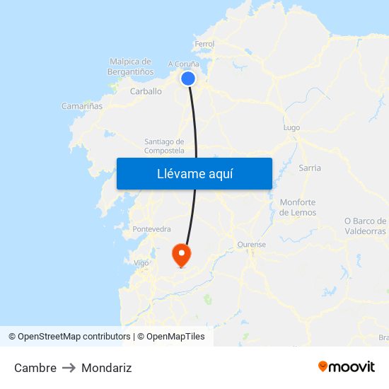 Cambre to Mondariz map