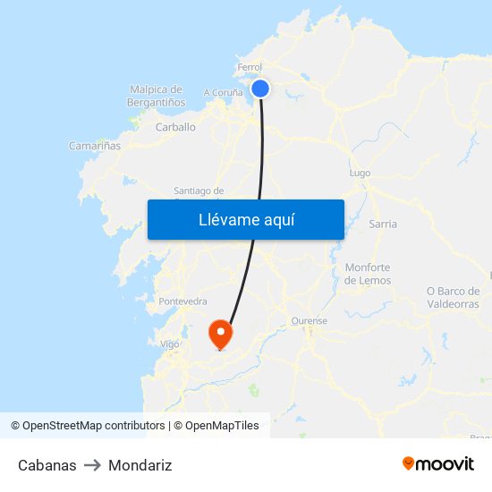 Cabanas to Mondariz map
