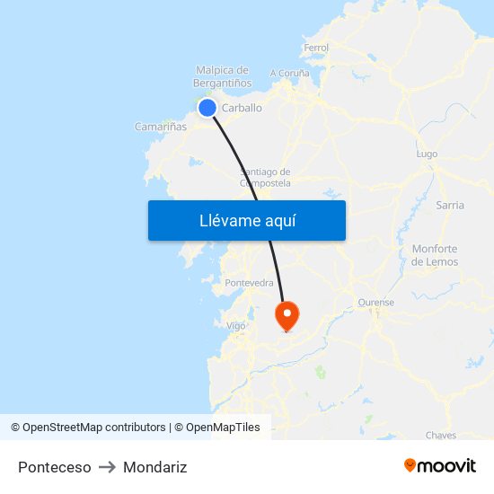 Ponteceso to Mondariz map