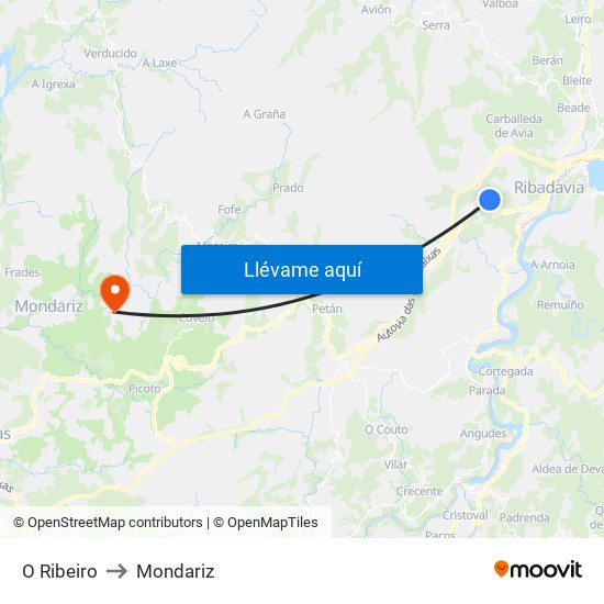 O Ribeiro to Mondariz map
