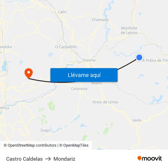 Castro Caldelas to Mondariz map