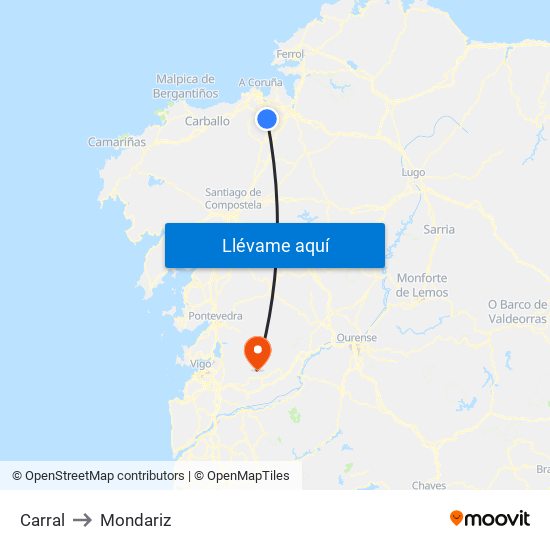 Carral to Mondariz map