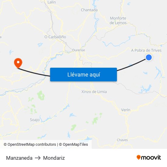 Manzaneda to Mondariz map