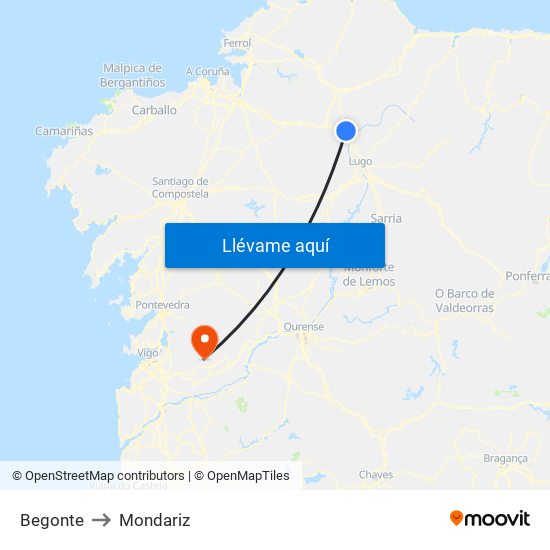 Begonte to Mondariz map