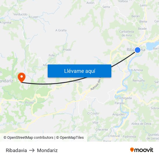Ribadavia to Mondariz map