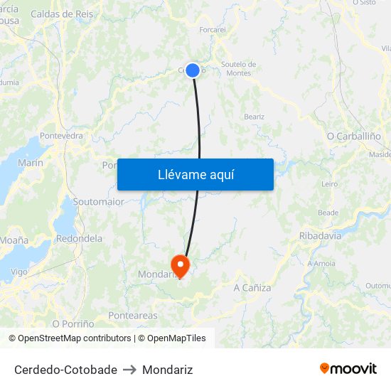 Cerdedo-Cotobade to Mondariz map
