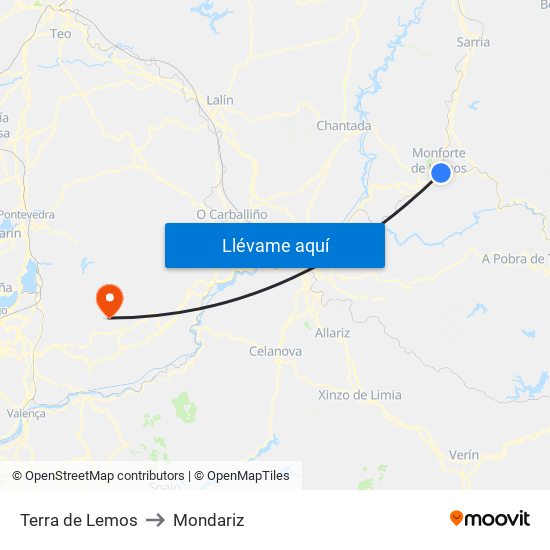Terra de Lemos to Mondariz map