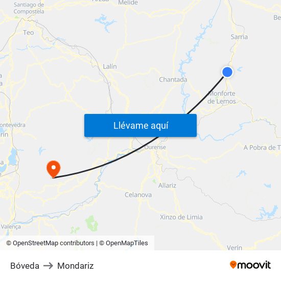 Bóveda to Mondariz map