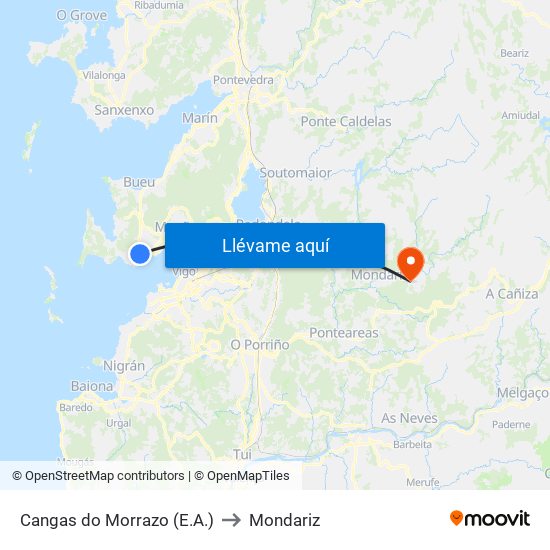 Cangas do Morrazo (E.A.) to Mondariz map