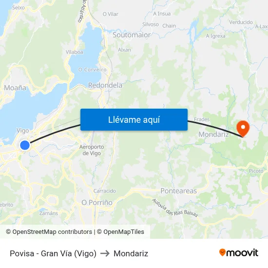 Povisa - Gran Vía (Vigo) to Mondariz map