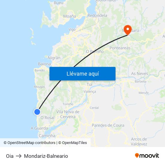 Oia to Mondariz-Balneario map