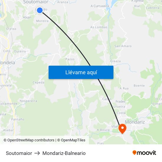 Soutomaior to Mondariz-Balneario map