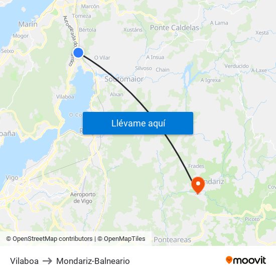 Vilaboa to Mondariz-Balneario map