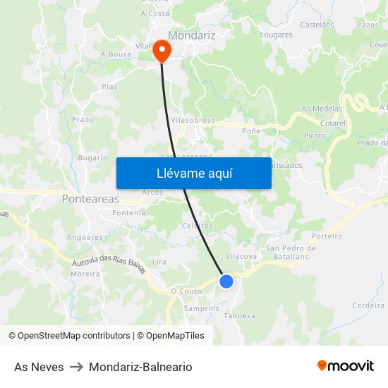 As Neves to Mondariz-Balneario map