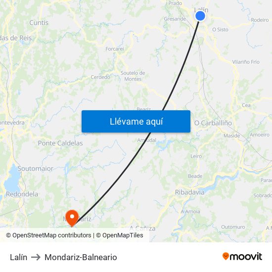 Lalín to Mondariz-Balneario map