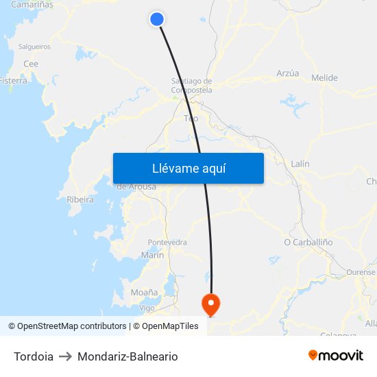 Tordoia to Mondariz-Balneario map