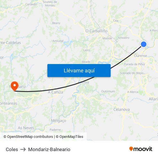 Coles to Mondariz-Balneario map