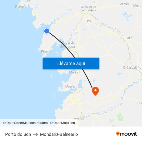 Porto do Son to Mondariz-Balneario map