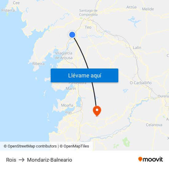 Rois to Mondariz-Balneario map