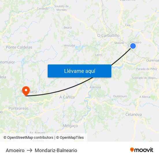 Amoeiro to Mondariz-Balneario map