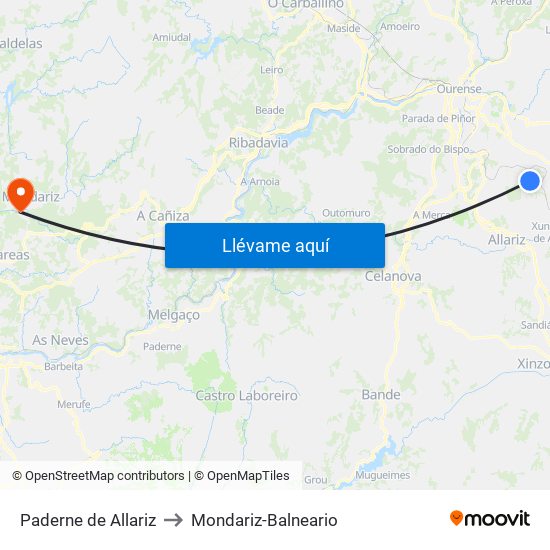 Paderne de Allariz to Mondariz-Balneario map