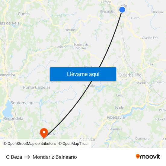 O Deza to Mondariz-Balneario map