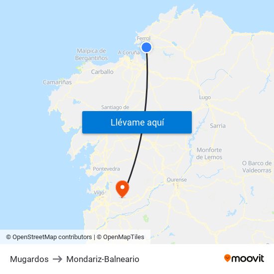 Mugardos to Mondariz-Balneario map
