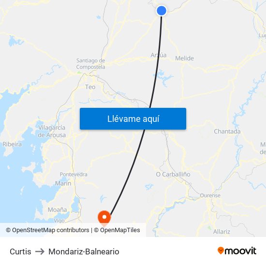 Curtis to Mondariz-Balneario map